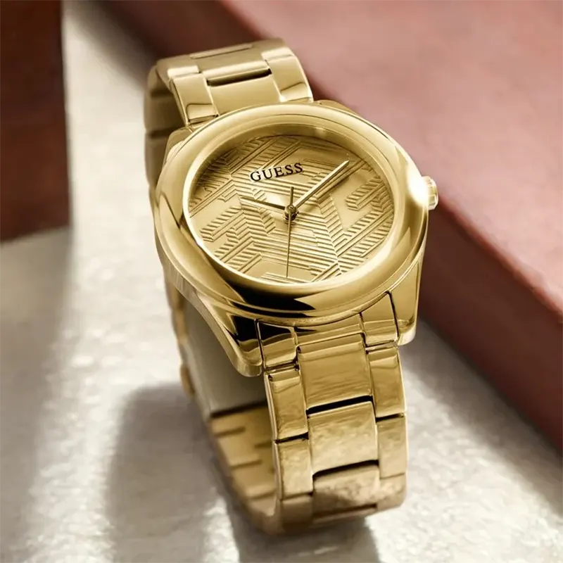Guess Cubed Quartz Champagne Dial Ladies Watch- GW0606L2